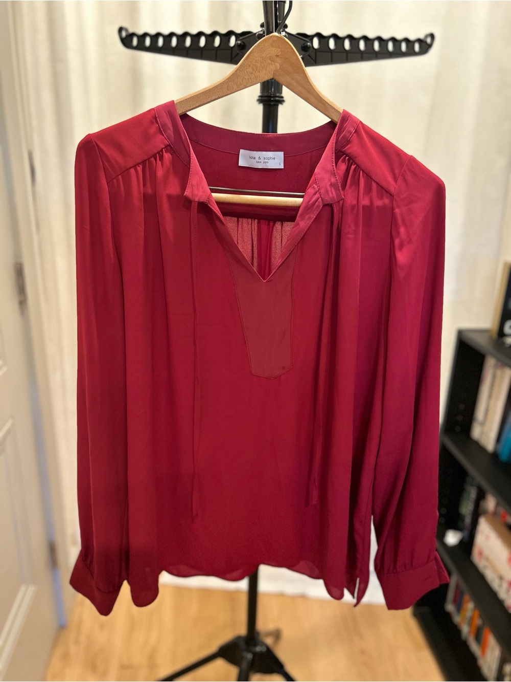 Lola & Sophie Berry Red V-Neck Long-Sleeve Blouse